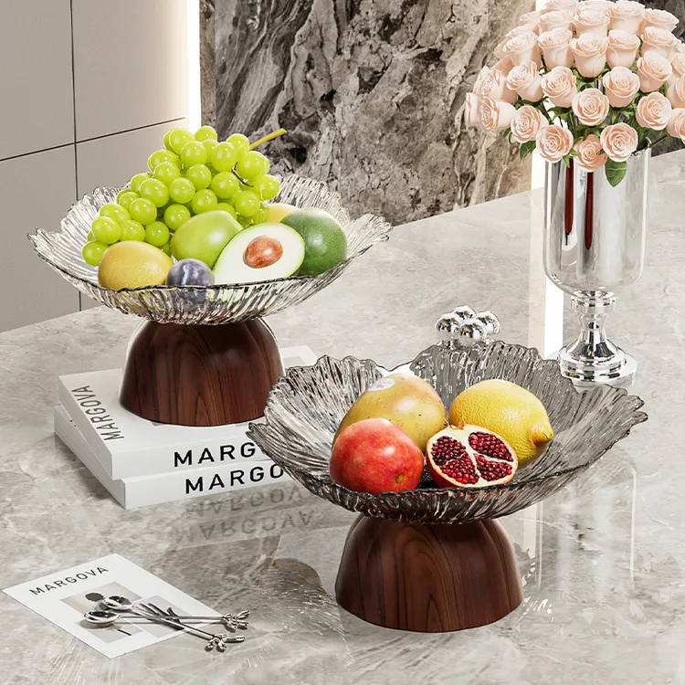 木纹轻奢风高脚水果盘家用零食客厅糖果盘干果专用过年摆放盘简约