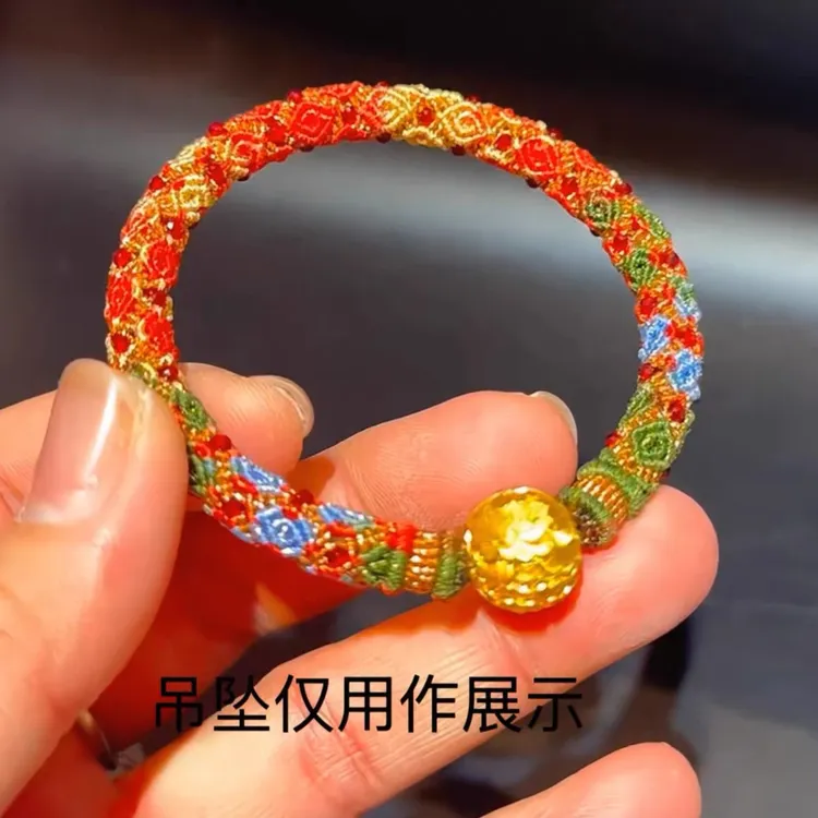 红色复古风紫色橙色原创设计金手绳编绳编织