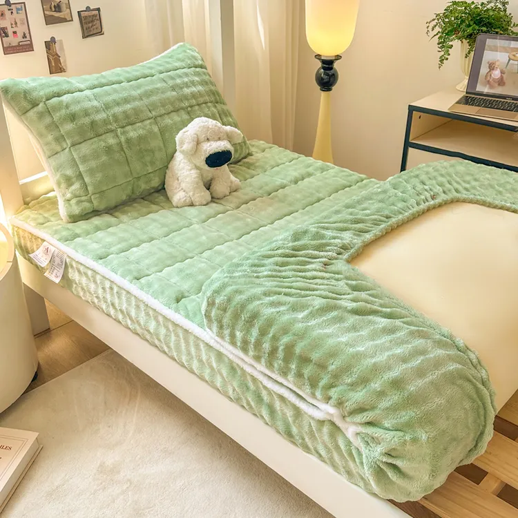 2025冬季加绒加厚牛奶绒床笠防滑夹棉床垫保护罩学生宿舍单人