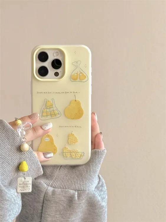 线条袋子雪梨挂件适用苹果16pro磨砂iPhone15果冻新款14/13二合一