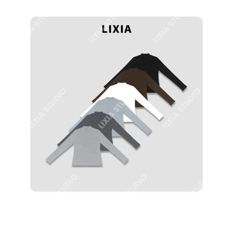 LIXIA【柔暖】简奢风含山羊绒暖暖中领修身长袖T恤-D9578