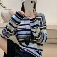 早秋长袖条纹毛针织衫网红休闲衫宽松针织女圆领4361