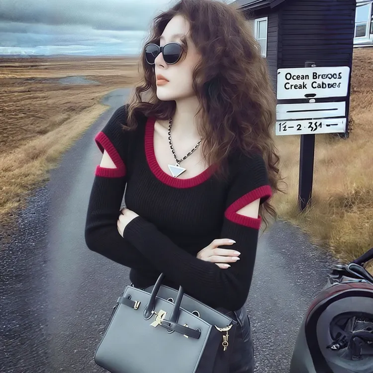 冬季韩系chic上衣独特超好看洋气减龄轻奢高级感通勤黑色针织衫