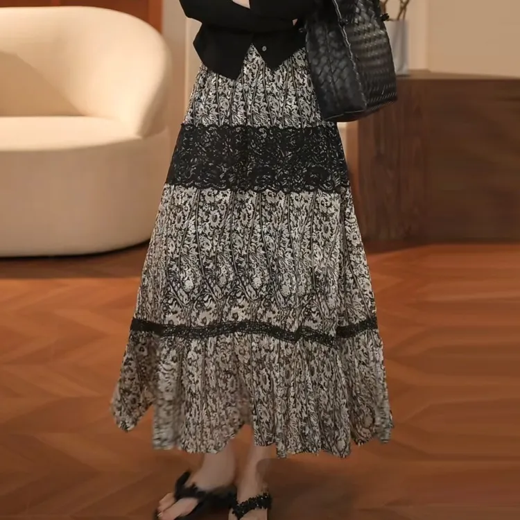 气质优雅设计感碎花半身裙女2025年春夏新款休闲气质中长裙子女装