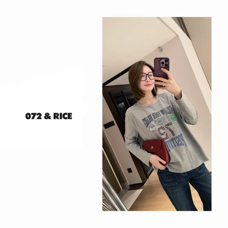 072 & RICE【美式TEE】100纯棉 秋季休闲圆领长袖T恤 24NB203Z*