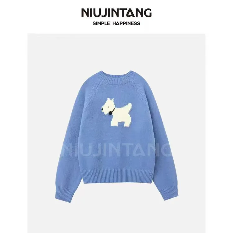 牛筋糖25秋冬新品慵懒小狗针织保暖长袖毛衣HSD5390