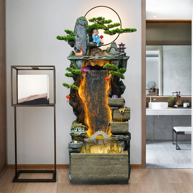 流水摆件循环水客厅家居装饰落地水景公司会所前台水幕墙流水屏风