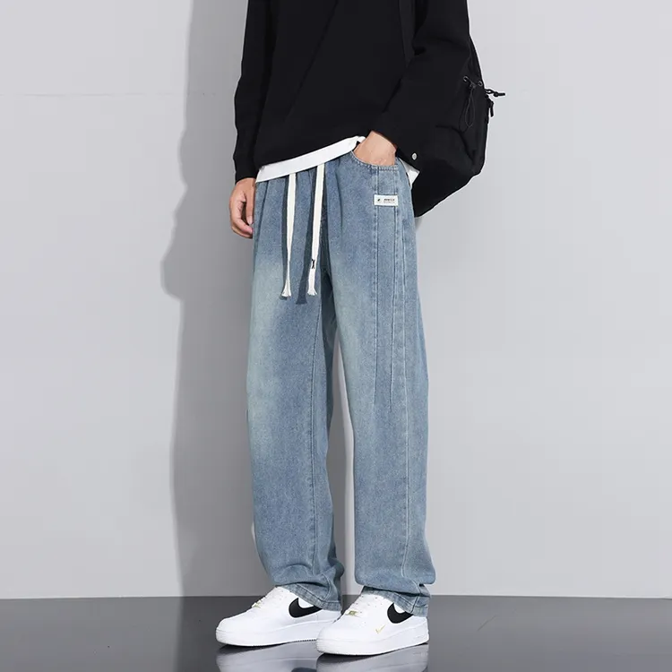 男款美式休闲牛仔裤阔腿裤潮流百搭宽松韩版男士秋季裤子