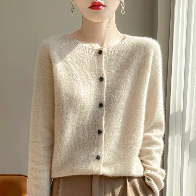 一线成衣美利奴羊毛开衫长袖针织外套外穿提花羊毛衫韩版纯色毛衣