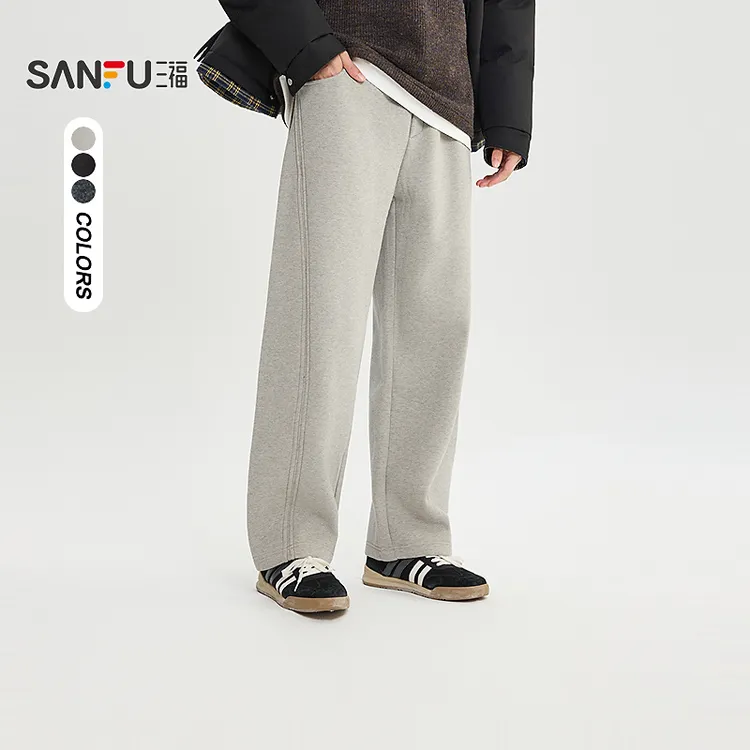 SANFU/三福2025冬季男士宽松弯刀型休闲裤保暖针织加绒长裤515300