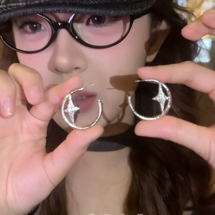铜合金耳饰 不规则流体十字星星耳环女设计个性独特耳钉耳饰