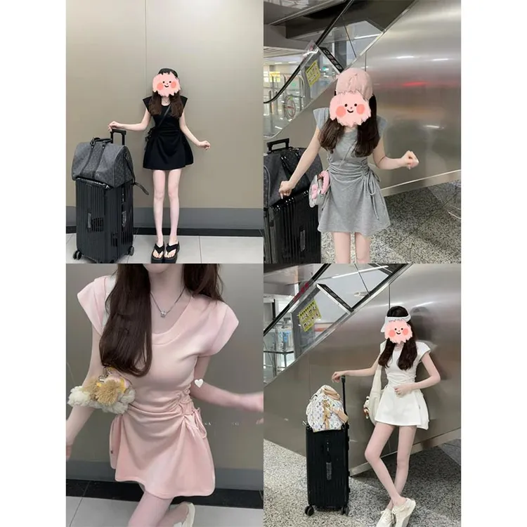 高级感收腰显瘦短袖连衣裙女2025年夏季新款小个子气质小黑裙短裙