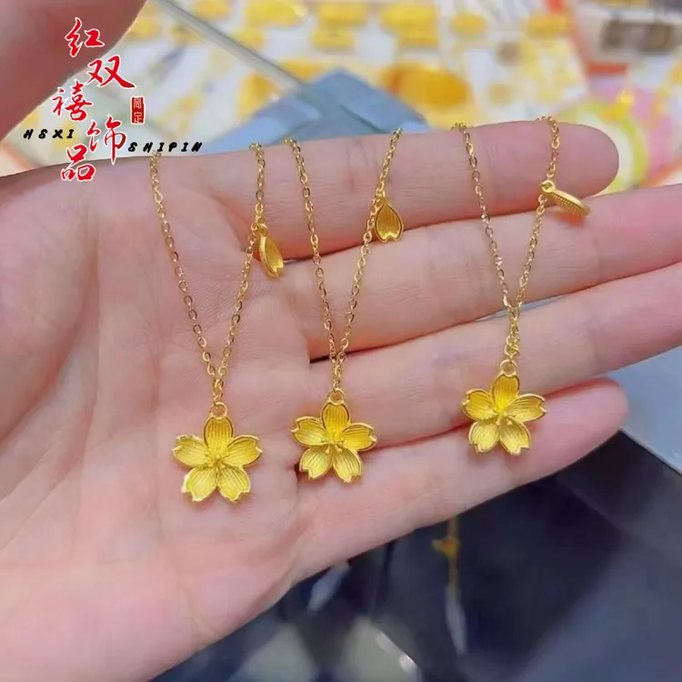 合金树脂项链 樱花项链轻奢小众设计饰品女高级感一体链简约