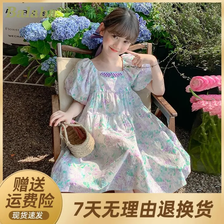 新品巴拉巴拉女童夏季连衣裙2025新款泡泡袖长裙儿童夏款公主裙小