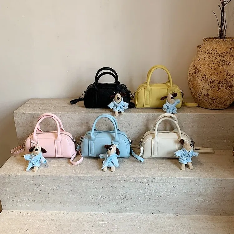 PU波士顿包新款2025年春季女包手提包车缝线拉链女款