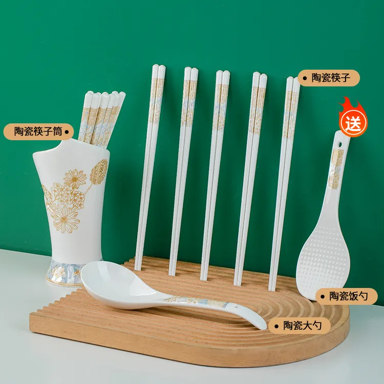 景德镇陶瓷筷子耐高温防潮防滑高档陶瓷公筷家用中式骨瓷环保筷