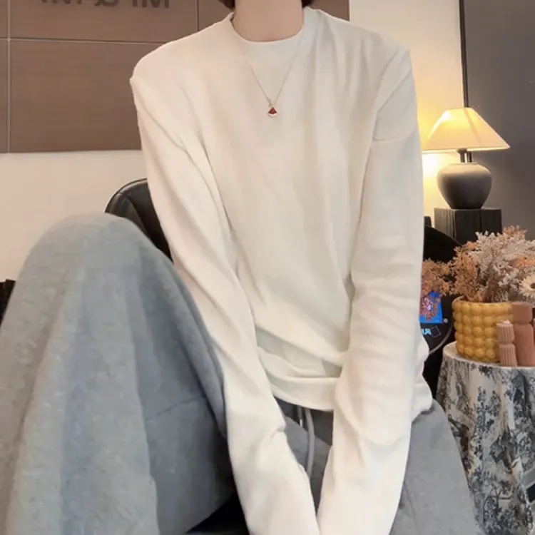 简约百搭纯色时尚长袖T恤2026春季新款女士显瘦气质ins风圆领上衣