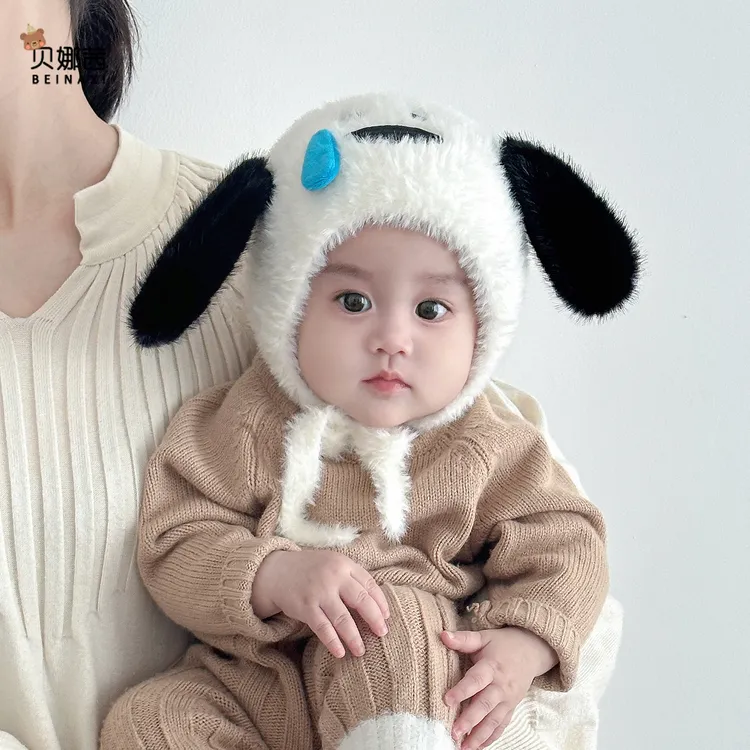 Beinaqian/贝娜茜婴儿帽子秋冬季宝宝保暖护耳帽冬天婴幼儿毛线帽