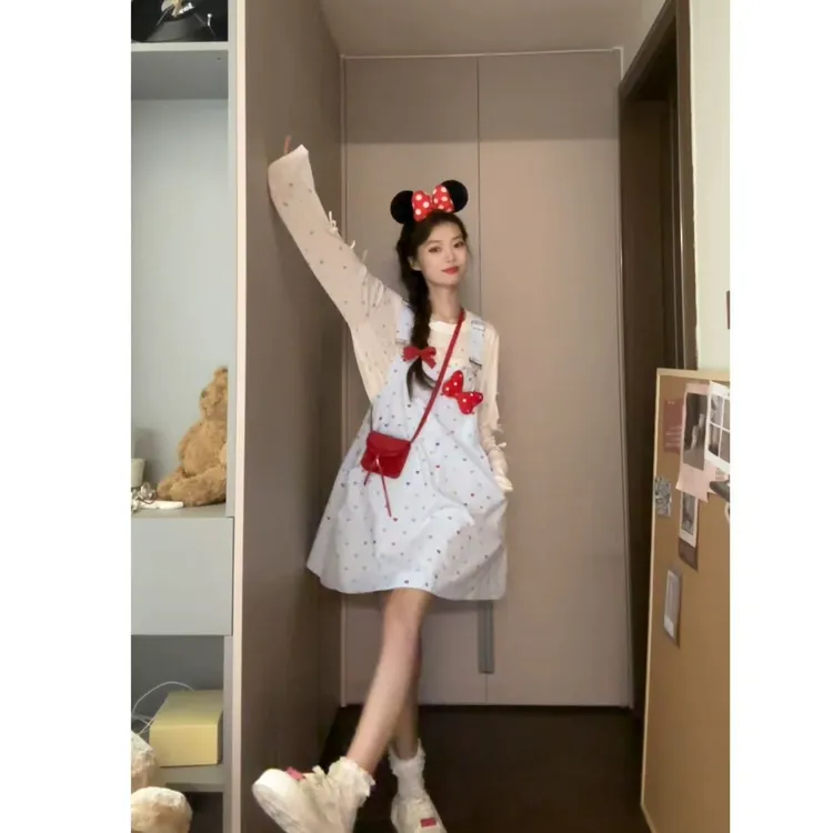 时尚显瘦洋气减龄夏季大码上衣可爱风搭配背带裙时尚套装99290