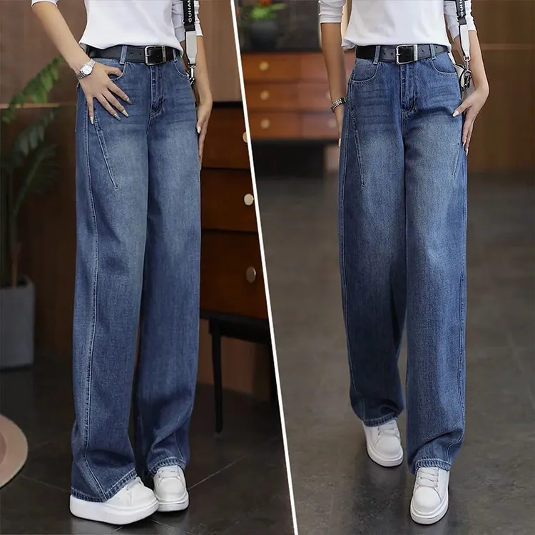 窄版阔腿弯刀牛仔裤女2025秋冬新款宽松显瘦设计感直筒香蕉休闲裤