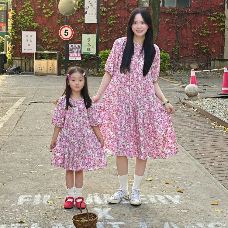 【能旅游的睡裙】儿童连衣裙女童亲子装小女孩夏季韩版裙宝宝碎花
