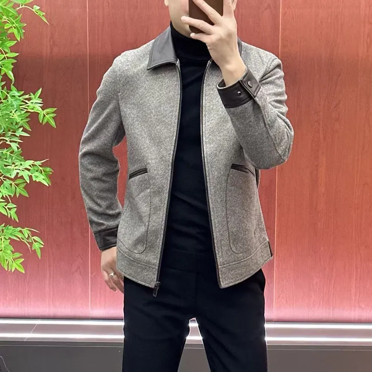 25002｜男士欧货秋季｜简约轻奢拼皮款夹克外套｜酷