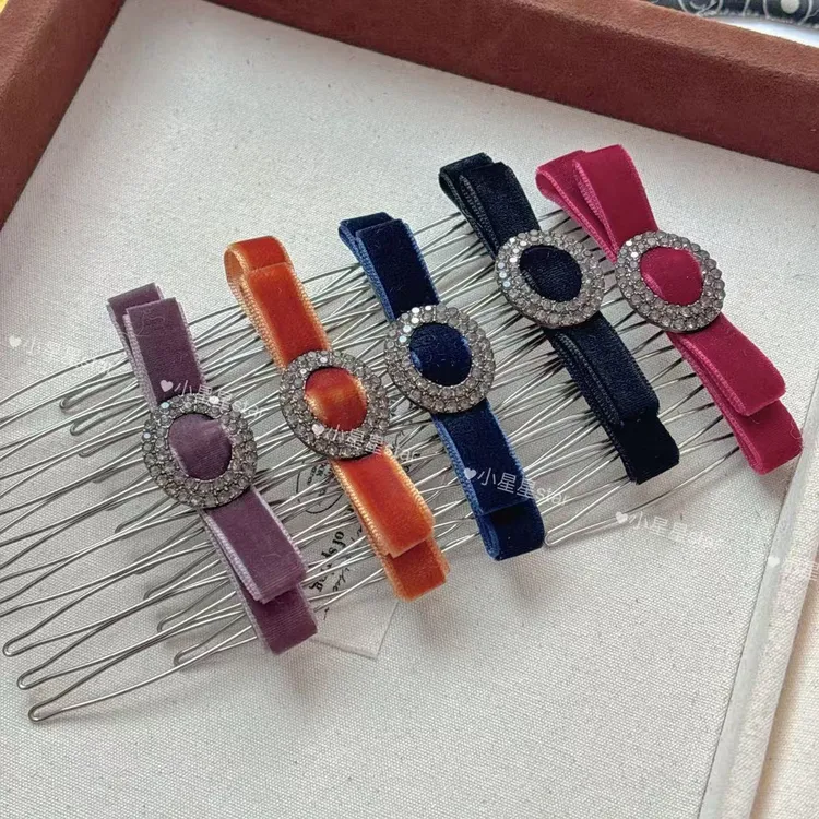 新款椭圆丝绒发插梳发卡刘海梳碎发发夹