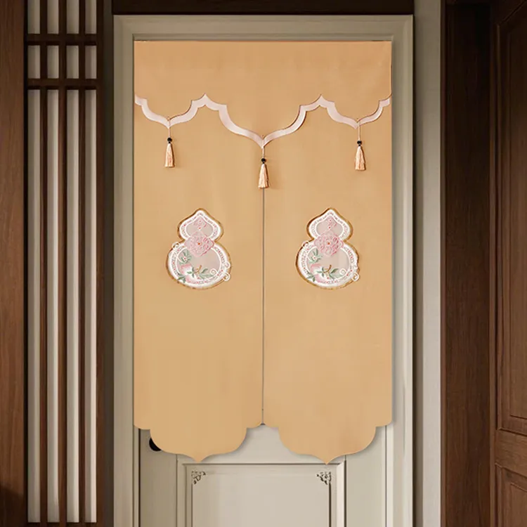 中式门帘隔断帘家用遮挡帘布艺卧室卫生间半帘免打孔刺绣葫芦挂帘