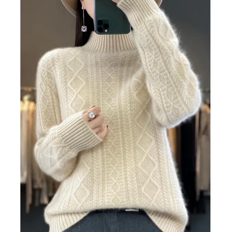 鄂尔多市纯100羊毛衫女2025秋冬新款半高领内搭羊绒打底大码毛衣