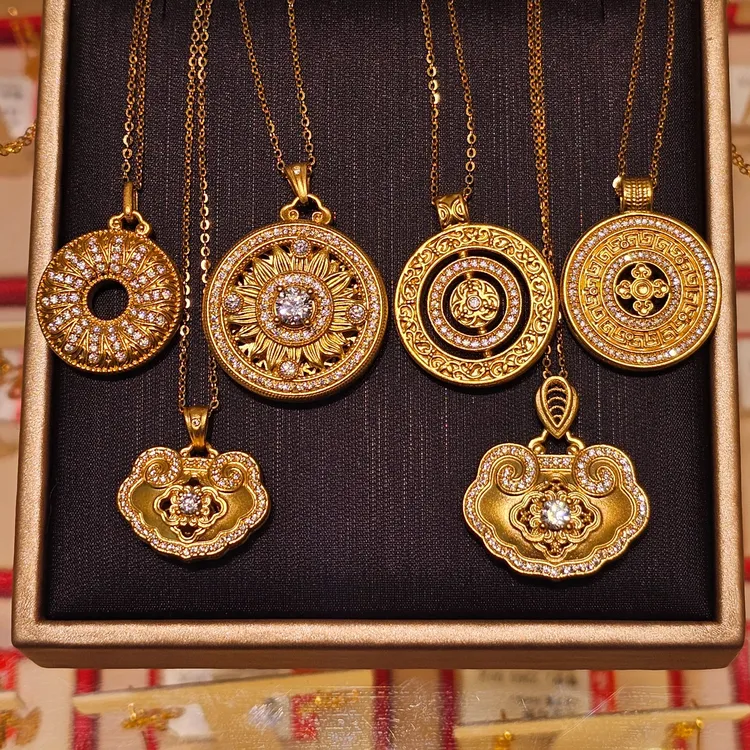 老庙黄金足金吊坠太阳轮八宝罗盘轻奢送老婆闺蜜新年生日礼物9