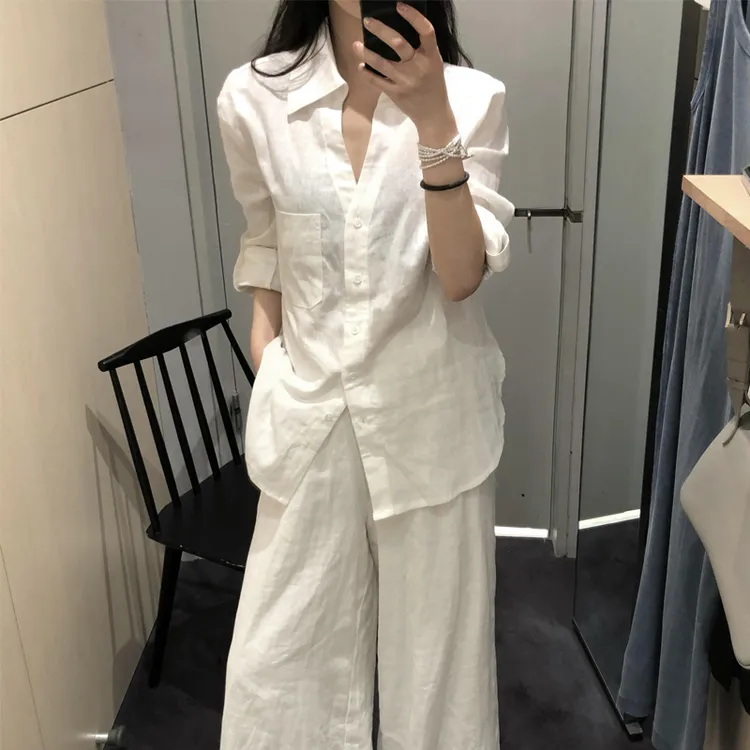 老钱风白色衬衫女2025秋季新款爆款宽松显瘦慵懒风亚麻衬衫外套女