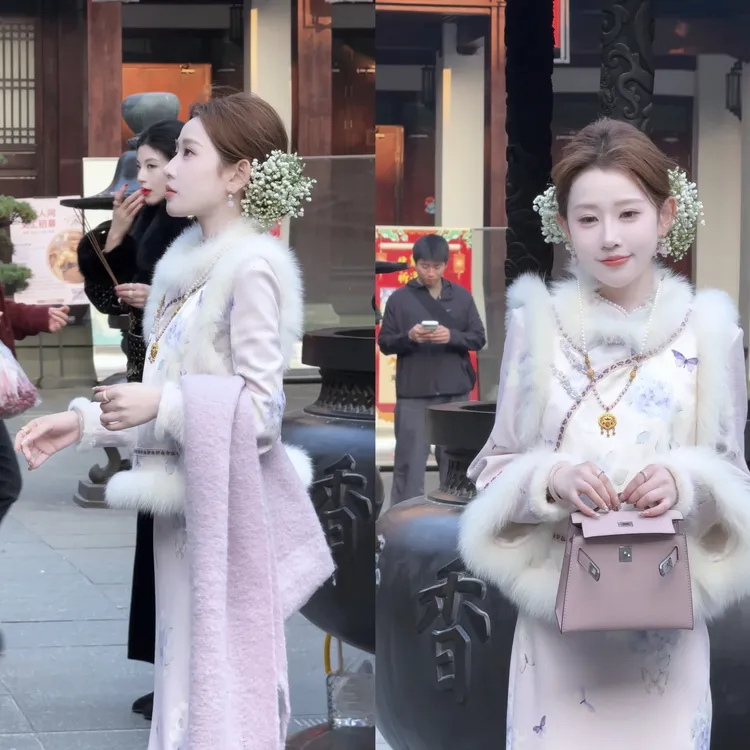 【婷婷】《紫云拂月》 特别版 羽绒狐狸毛旗袍马甲套装TT2SQTH2905