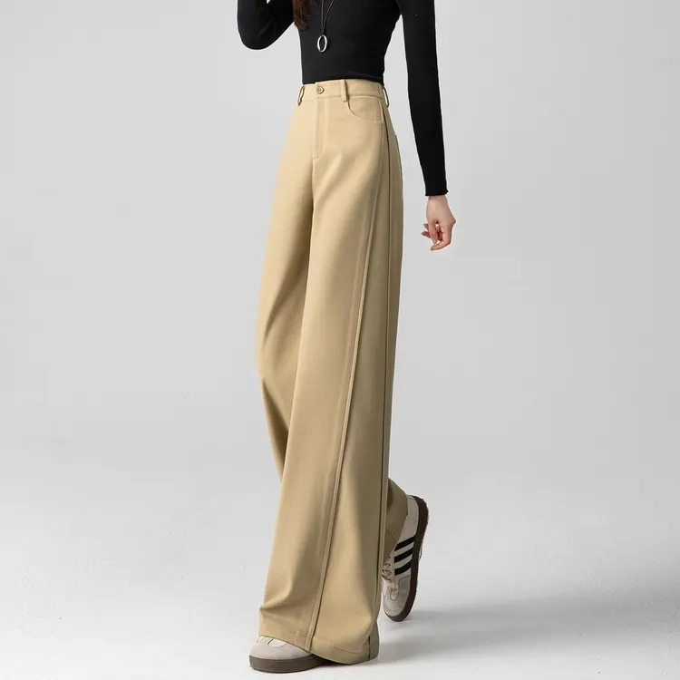 毛呢阔腿裤女2025新款气质高腰裤子冬加厚宽松慵懒风A版直筒长裤