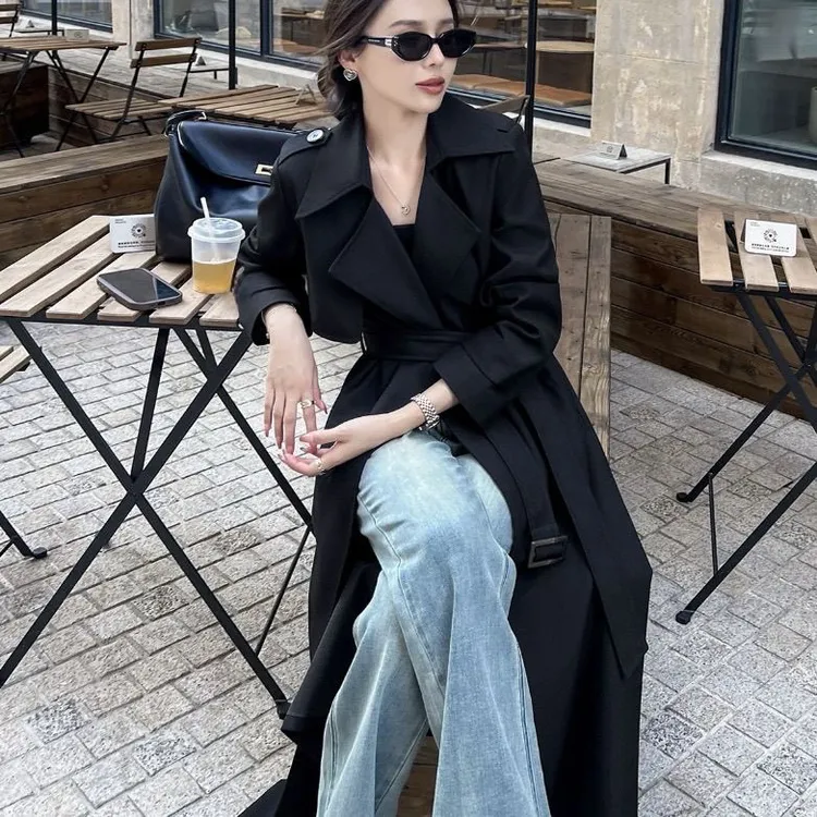 2025新款显瘦英伦气质风衣女中长款春秋时尚大衣过膝宽松黑色风衣