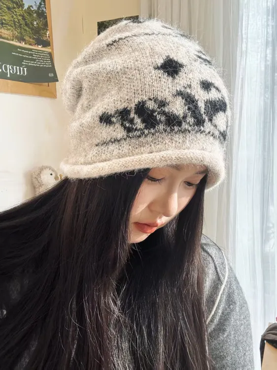 字母冷帽女款慵懒风保暖帽子渔夫帽时尚盆帽韩版秋冬包头帽