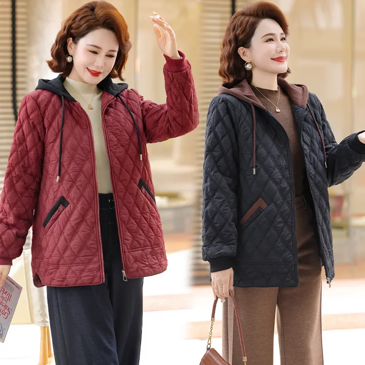 妈妈冬装棉衣外套中老年女秋冬款加绒加厚棉服中长款连帽保暖棉袄