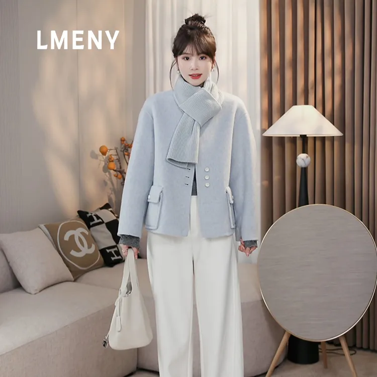 LMENY“氛围大衣”羊毛大衣女2025秋冬新款围巾蓝色短款外套25DW012
