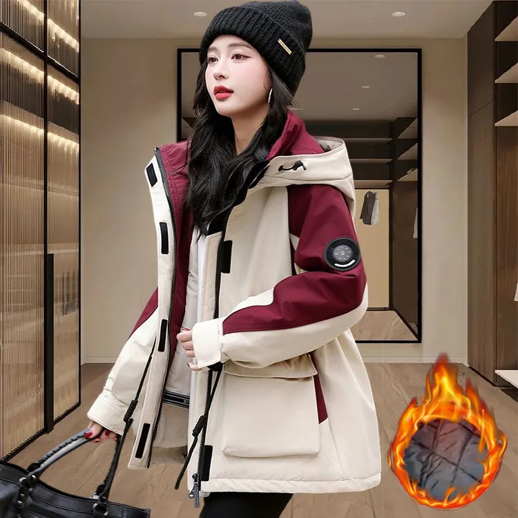 夹棉加厚派克服女2025年秋冬季新款大码宽松保暖独特百搭连帽外套