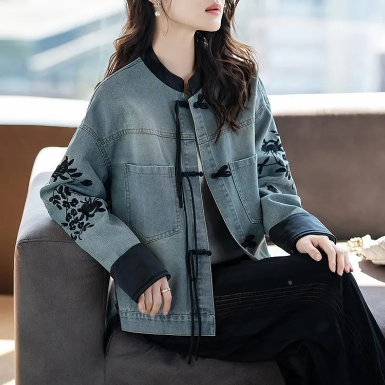 加码女士牛仔短外套春秋冬2025新款中国风经典小风格时尚上衣大码