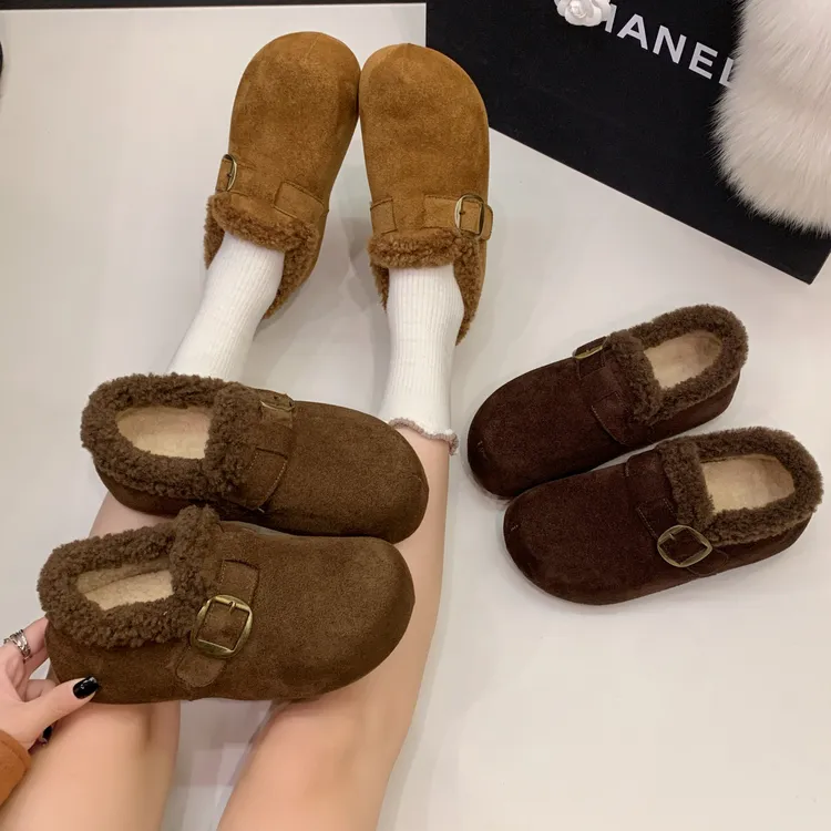 【现货】5CM内增高加绒保暖博肯鞋女2025秋冬季新款舒适百搭雪地棉