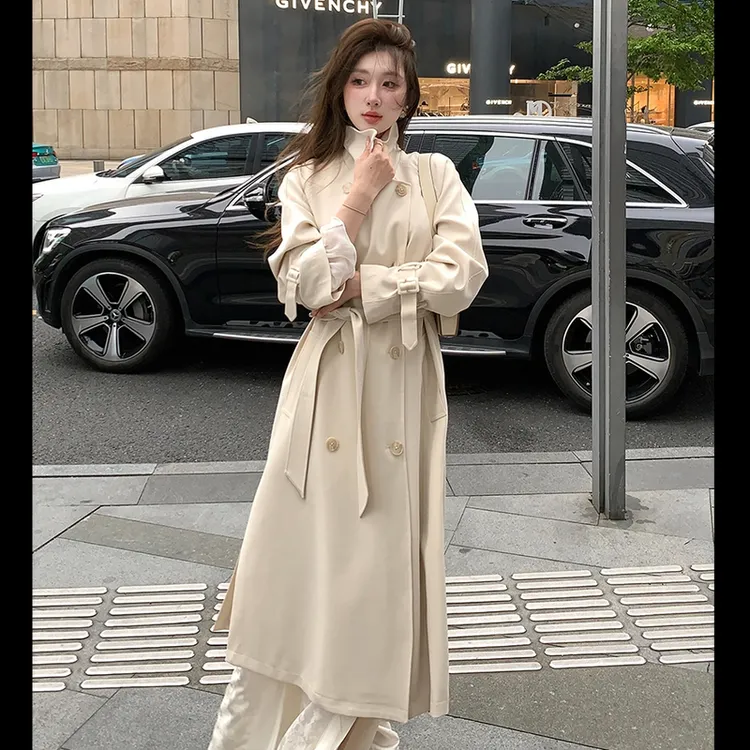 复古英伦风长款立领风衣外套女2025春秋新款高级感小个子气质大衣