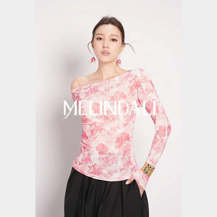 Melinda Li【入秋】法式优雅光泽感醋纤针织荡领抽褶收腰长袖上衣