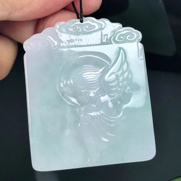 缅甸天然翡翠A货，冰润细腻淡春彩花仙子吊坠官方正品精美玉挂坠