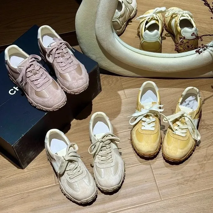 真皮休闲鞋小个子内德训鞋女百搭系带休闲运动鞋阿甘鞋厚底春季