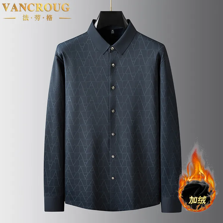 VANCROUG/法劳格长袖衬衫男士秋冬大码商务休闲加绒加厚保暖衬衣