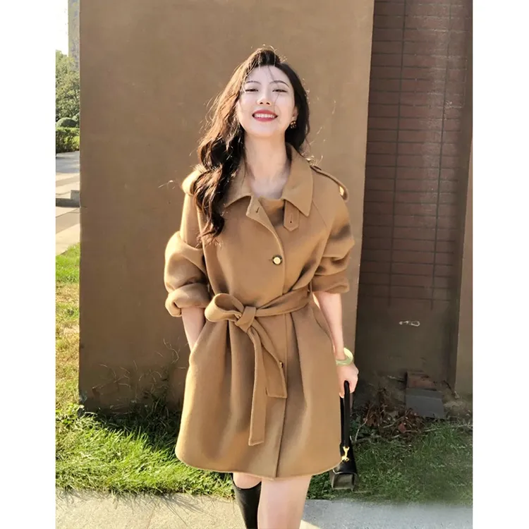 驼色双面羊毛大衣女短款小个子2025秋冬新款高级感毛呢外套宽松