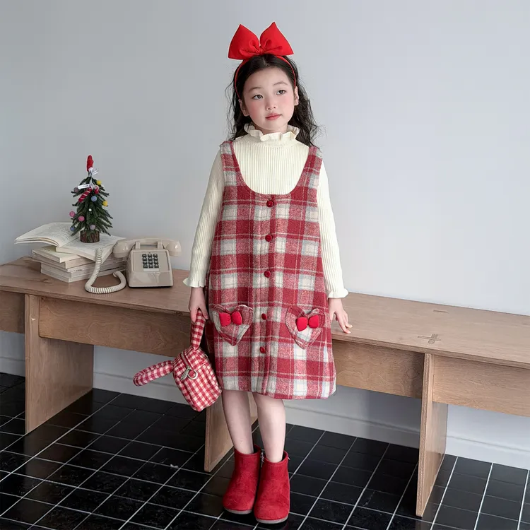 女童冬季套装裙2025新款女孩洋气加厚背心连衣裙儿童超好看拜年服