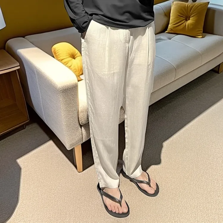 L* 25s亚麻莱赛尔早秋款男士商务休闲时尚百搭纯色直筒长裤6231