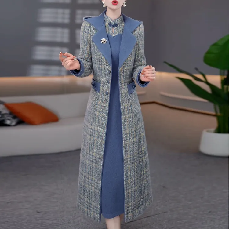 新中式复古套装连衣裙女2025冬季新款气质夹棉保暖显瘦两件套裙子