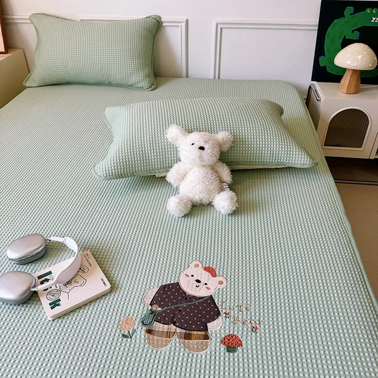 2025夏季新款家用冰丝凉席床笠款单件儿童卡通全包冰豆豆软席子